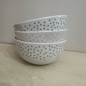 Polka Dot Ceramic Bowls Set - White with Grey or Pink Dots